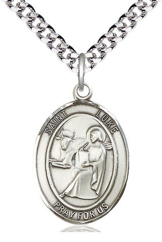Pewter Saint Luke the Apostle Medal Catholic Jewelry Engraved Catholic Saint Jewelry