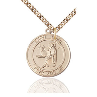 14kt Gold Saint Luke the Apostle Medal Engraved Catholic Saint Jewelry