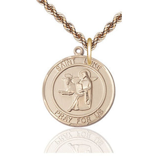 14kt Gold Saint Luke the Apostle Medal Engraved Catholic Saint Jewelry