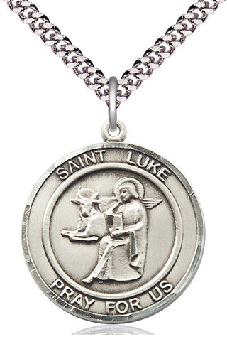 Pewter Saint Luke the Apostle Medal Catholic Jewelry Engraved Catholic Saint Jewelry