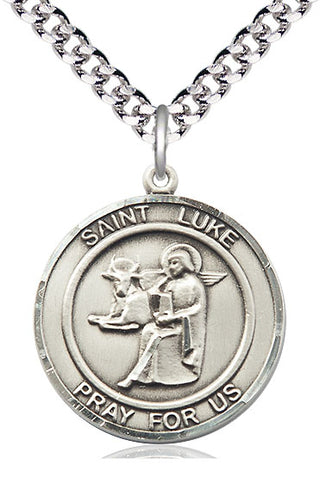 Pewter Saint Luke the Apostle Medal Catholic Jewelry Engraved Catholic Saint Jewelry