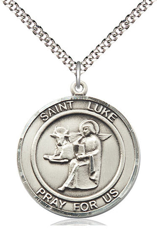 Pewter Saint Luke the Apostle Medal Catholic Jewelry Engraved Catholic Saint Jewelry