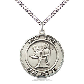 Sterling Silver Saint Luke the Apostle Medal Catholic Jewelry Engraved Catholic Saint Jewelry