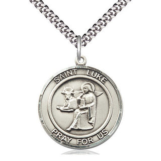 Sterling Silver Saint Luke the Apostle Medal Catholic Jewelry Engraved Catholic Saint Jewelry