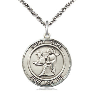 Sterling Silver Saint Luke the Apostle Medal Catholic Jewelry Engraved Catholic Saint Jewelry