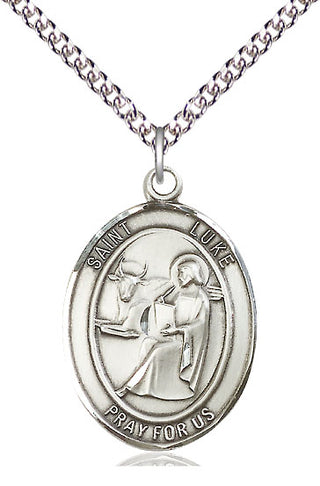 Sterling Silver Saint Luke the Apostle Medal Catholic Jewelry Engraved Catholic Saint Jewelry