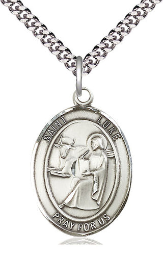 Sterling Silver Saint Luke the Apostle Medal Catholic Jewelry Engraved Catholic Saint Jewelry