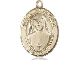 14kt Gold Saint Maria Faustina Medal Engraved Catholic Saint Jewelry