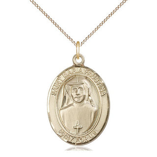 14kt Gold Saint Maria Faustina Medal Engraved Catholic Saint Jewelry