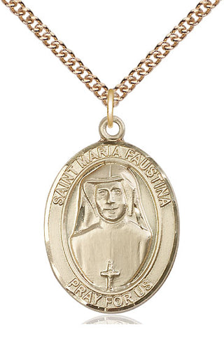 14kt Gold Saint Maria Faustina Medal Engraved Catholic Saint Jewelry