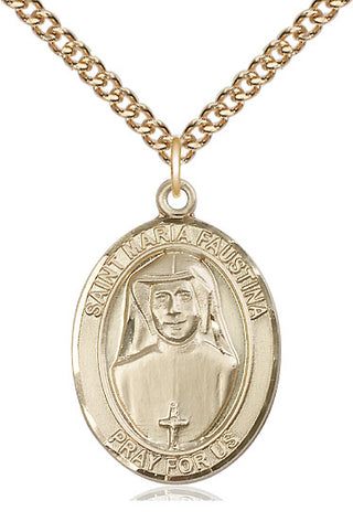 14kt Gold Saint Maria Faustina Medal Engraved Catholic Saint Jewelry