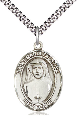 Sterling Silver Saint Maria Faustina Medal Catholic Jewelry Engraved Catholic Saint Jewelry