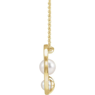 14K Yellow Cultured White Akoya Pearl Hold You Forever 16-18" Necklace