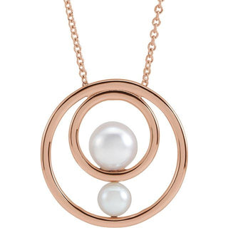 14K Rose Cultured White Akoya Pearl Hold You Forever 16-18" Necklace