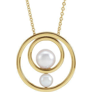 14K Yellow Cultured White Akoya Pearl Hold You Forever 16-18" Necklace