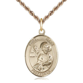 14kt Gold Saint Mark the Evangelist Medal Engraved Catholic Saint Jewelry