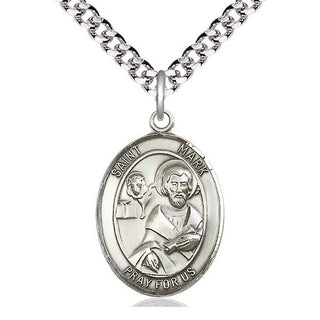 Pewter Saint Mark the Evangelist Medal Catholic Jewelry Engraved Catholic Saint Jewelry