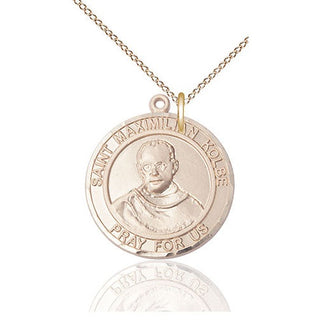 14kt Gold Saint Maximilian Kolbe Medal Engraved Catholic Saint Jewelry