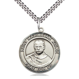 Pewter Saint Maximilian Kolbe Medal Catholic Jewelry Engraved Catholic Saint Jewelry