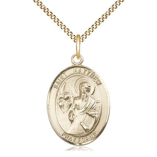 14kt Gold Filled Saint Matthew the Apostle Medal Catholic Jewelry Engraved Catholic Saint Jewelry