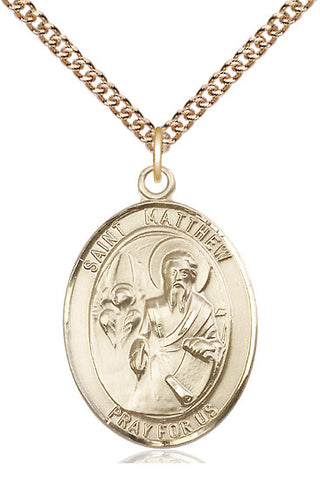 14kt Gold Saint Matthew the Apostle Medal Engraved Catholic Saint Jewelry