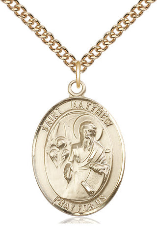 14kt Gold Saint Matthew the Apostle Medal Engraved Catholic Saint Jewelry