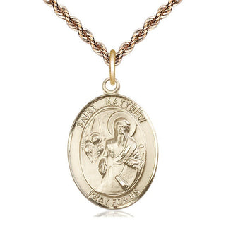 14kt Gold Saint Matthew the Apostle Medal Engraved Catholic Saint Jewelry