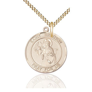 14kt Gold Filled Saint Matthew the Apostle Medal Catholic Jewelry Engraved Catholic Saint Jewelry