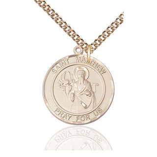 14kt Gold Filled Saint Matthew the Apostle Medal Catholic Jewelry Engraved Catholic Saint Jewelry