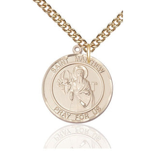 14kt Gold Filled Saint Matthew the Apostle Medal Catholic Jewelry Engraved Catholic Saint Jewelry