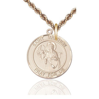 14kt Gold Filled Saint Matthew the Apostle Medal Catholic Jewelry Engraved Catholic Saint Jewelry