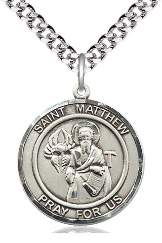 Pewter Saint Matthew the Apostle Medal Catholic Jewelry Engraved Catholic Saint Jewelry