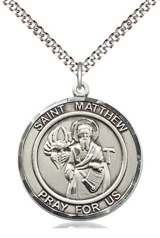 Pewter Saint Matthew the Apostle Medal Catholic Jewelry Engraved Catholic Saint Jewelry