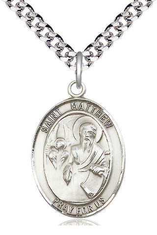 Sterling Silver Saint Matthew the Apostle Medal Catholic Jewelry Engraved Catholic Saint Jewelry