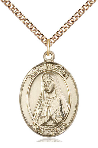 14kt Gold Saint Martha Medal Engraved Catholic Saint Jewelry