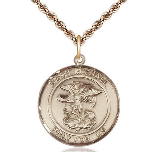 14kt Gold Saint Michael the Archangel Medal Engraved Catholic Saint Jewelry