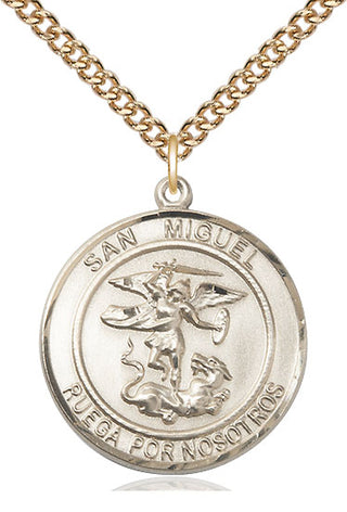 14kt Gold San Miguel Arcangel Medal Engraved Catholic Saint Jewelry