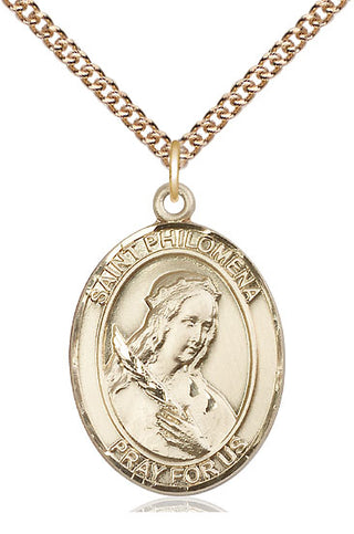14kt Gold Saint Philomena Medal Engraved Catholic Saint Jewelry