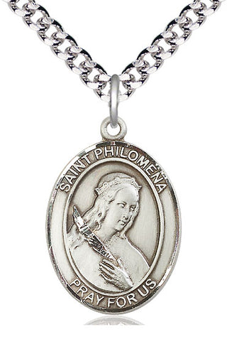 Pewter Saint Philomena Medal Catholic Jewelry Engraved Catholic Saint Jewelry