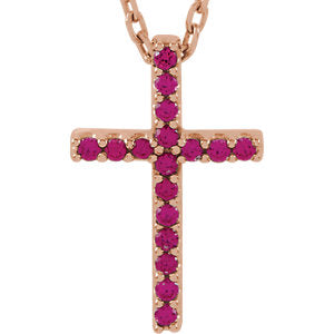 14K Rose Ruby Cross 16" Necklace
