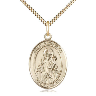 14kt Gold Filled Saint Nicholas Medal Catholic Jewelry Engraved Catholic Saint Jewelry