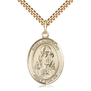 14kt Gold Filled Saint Nicholas Medal Catholic Jewelry Engraved Catholic Saint Jewelry