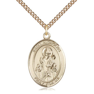 14kt Gold Filled Saint Nicholas Medal Catholic Jewelry Engraved Catholic Saint Jewelry