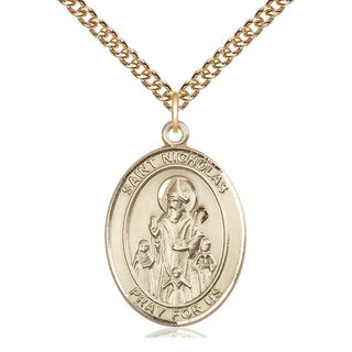 14kt Gold Filled Saint Nicholas Medal Catholic Jewelry Engraved Catholic Saint Jewelry