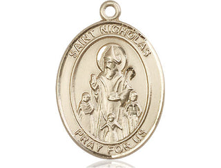 14kt Gold Saint Nicholas Medal Engraved Catholic Saint Jewelry