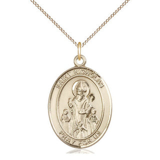 14kt Gold Saint Nicholas Medal Engraved Catholic Saint Jewelry