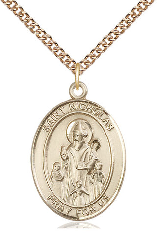 14kt Gold Saint Nicholas Medal Engraved Catholic Saint Jewelry