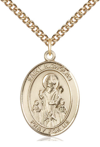 14kt Gold Saint Nicholas Medal Engraved Catholic Saint Jewelry