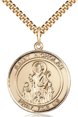 14kt Gold Filled Saint Nicholas Medal Catholic Jewelry Engraved Catholic Saint Jewelry