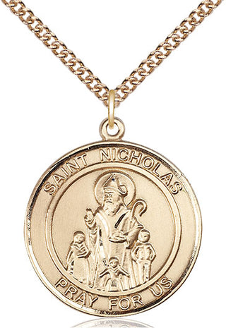 14kt Gold Filled Saint Nicholas Medal Catholic Jewelry Engraved Catholic Saint Jewelry